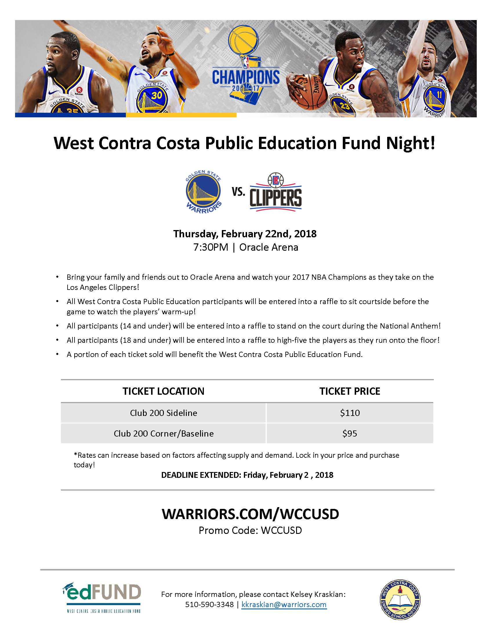 Updated WCCUSD Warriors night flyer