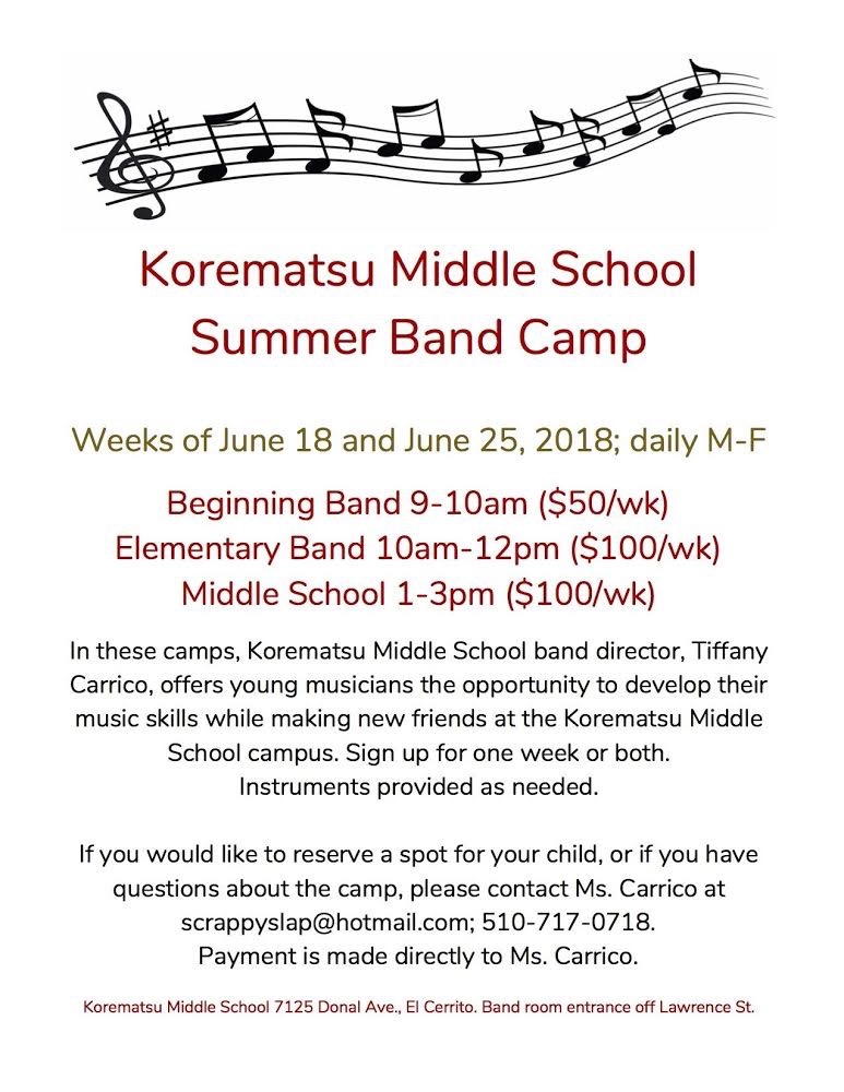 KOREMATSU MIDDLE SCHOOL SUMMER BAND CAMP